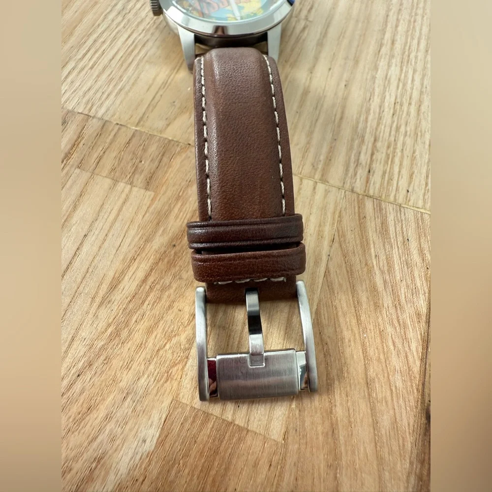 Fossil mens 30th anniversary stainless steel brown leather watch NEW BATTERY
